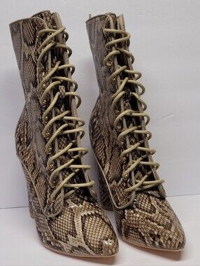 Fashion Nova Snake-Print Lace-Up High Heel Boot